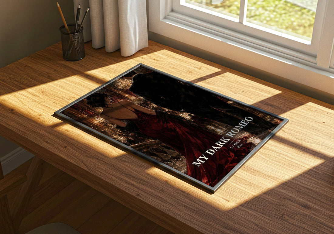 My Dark Romeo watercolour book poster framed on wall – romance wall art