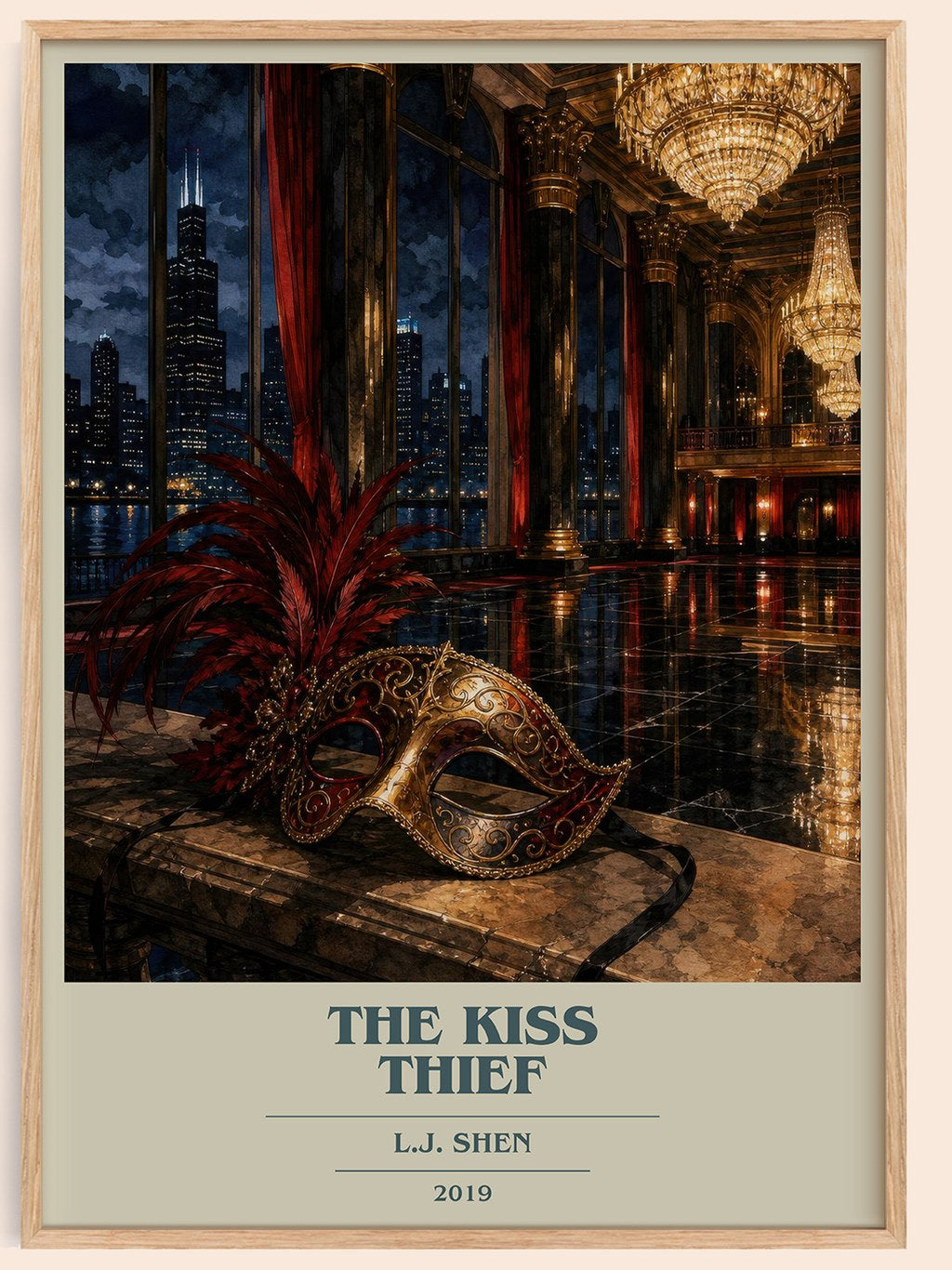 The Kiss Thief book cover book poster by L.J. Shen – framed literary art print
