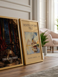 The Kiss Thief watercolour print framed by window – literary home decor