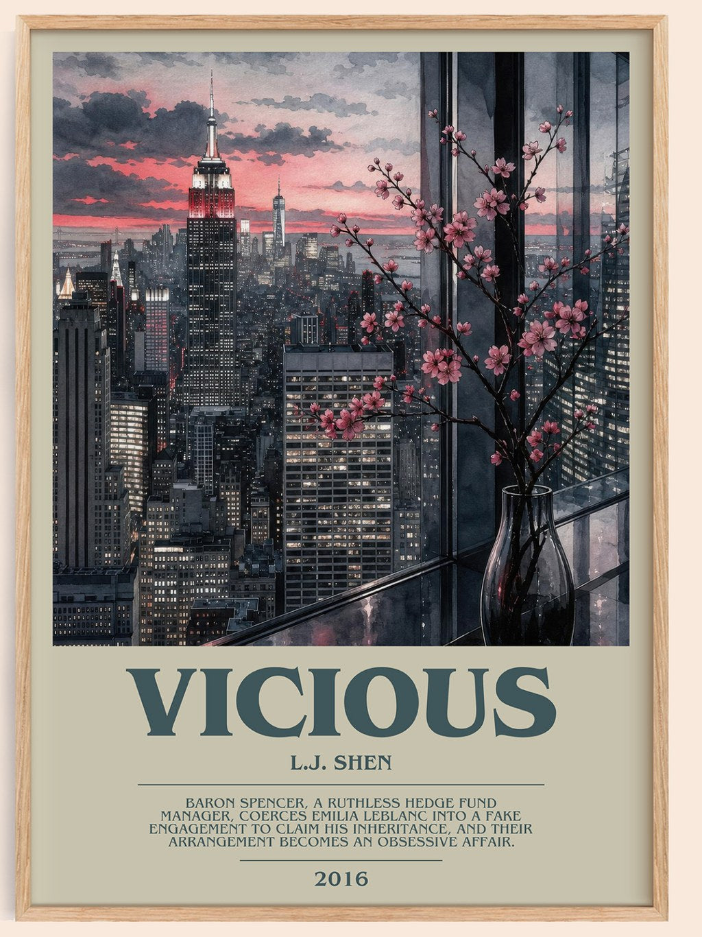 Vicious bookish book poster by L.J. Shen – framed literary art print
