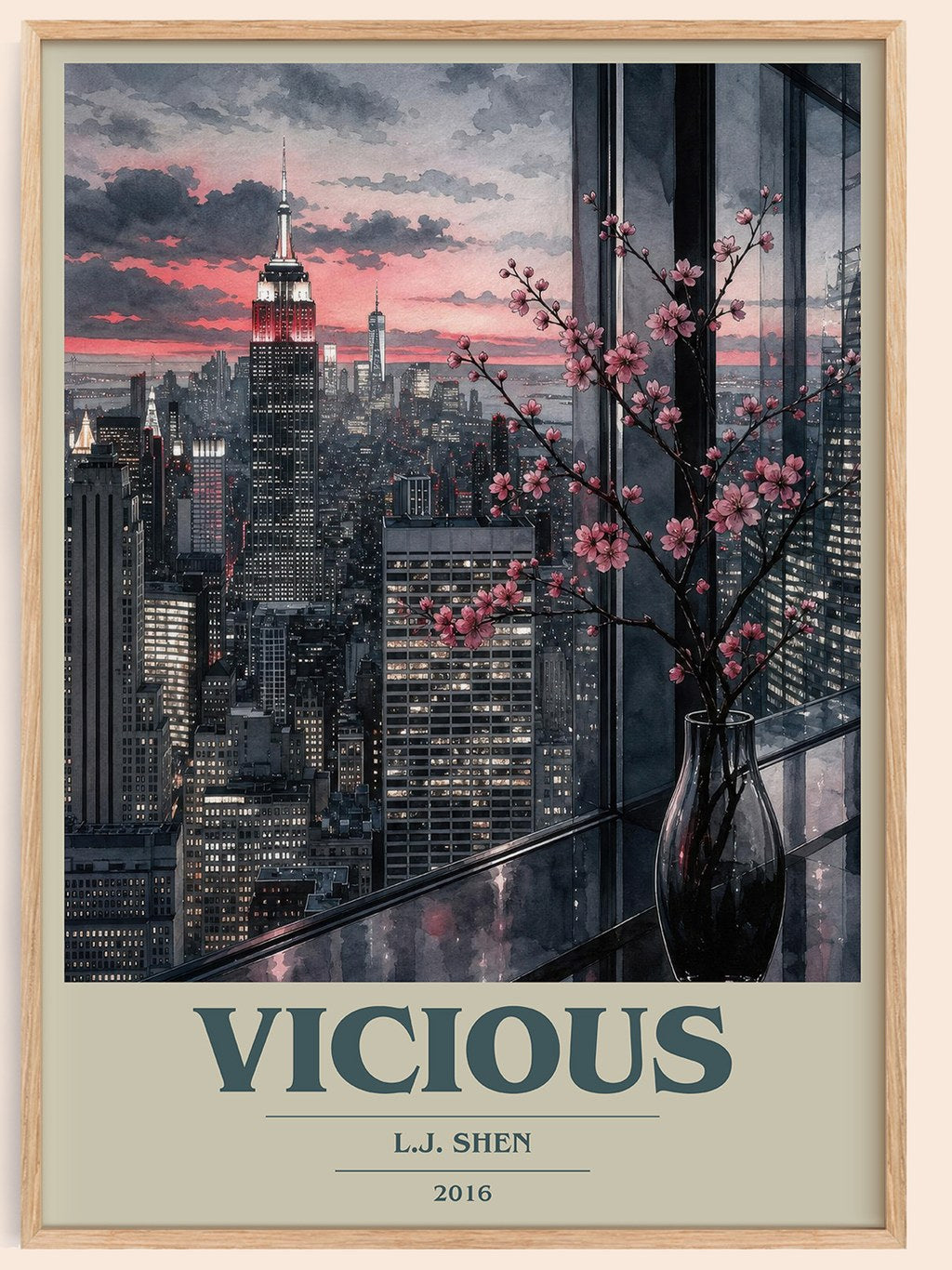 Vicious book cover book poster by L.J. Shen – framed literary art print