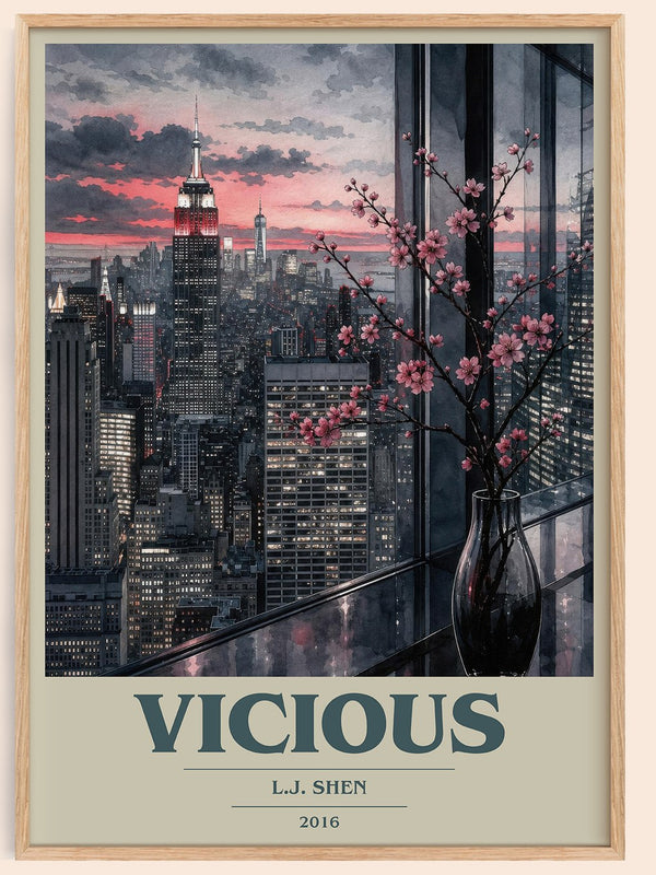 Vicious book cover book poster by L.J. Shen – framed literary art print