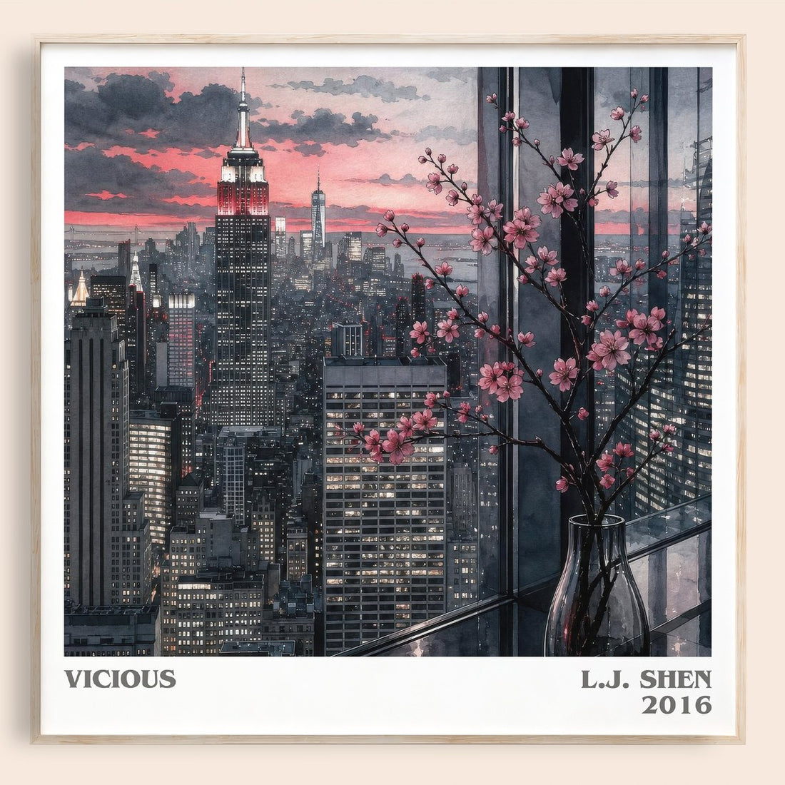 Vicious literary book poster by L.J. Shen – framed literary art print
