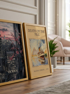 Vicious watercolour print framed by window – literary home decor