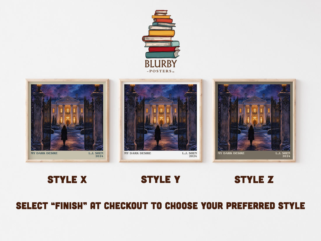 My Dark Desire literary print in frame leaning in hallway – romance wall art (mockup)