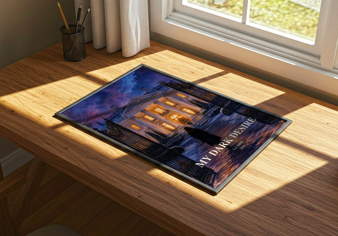 My Dark Desire watercolour book poster framed on wall – romance wall art