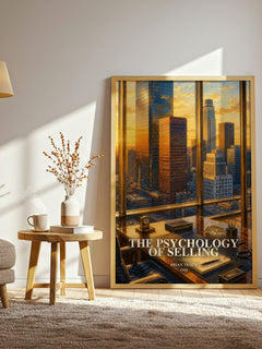 The Psychology of Selling watercolour print in frame leaning in hallway – non fiction wall art
