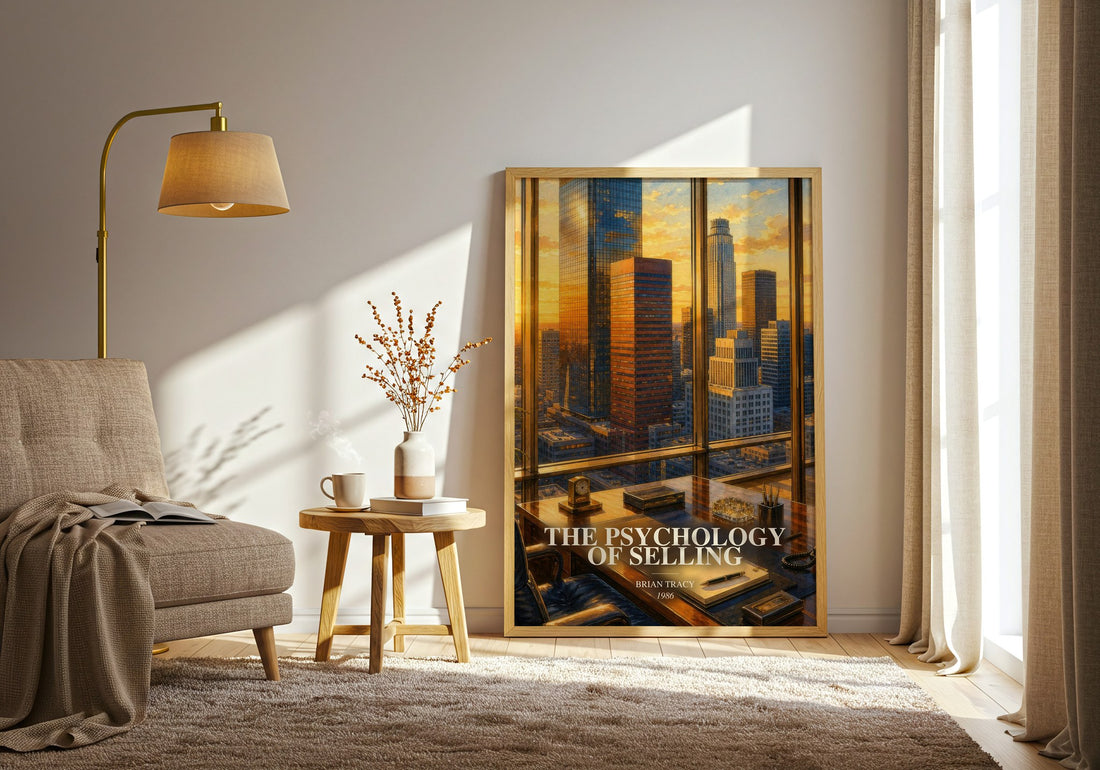 The Psychology of Selling watercolour print in frame leaning in hallway – non fiction wall art