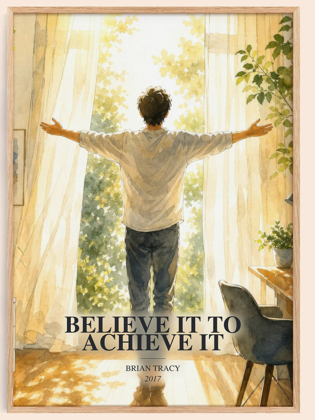 Believe It to Achieve It watercolour book poster by Brian Tracy – framed literary art print