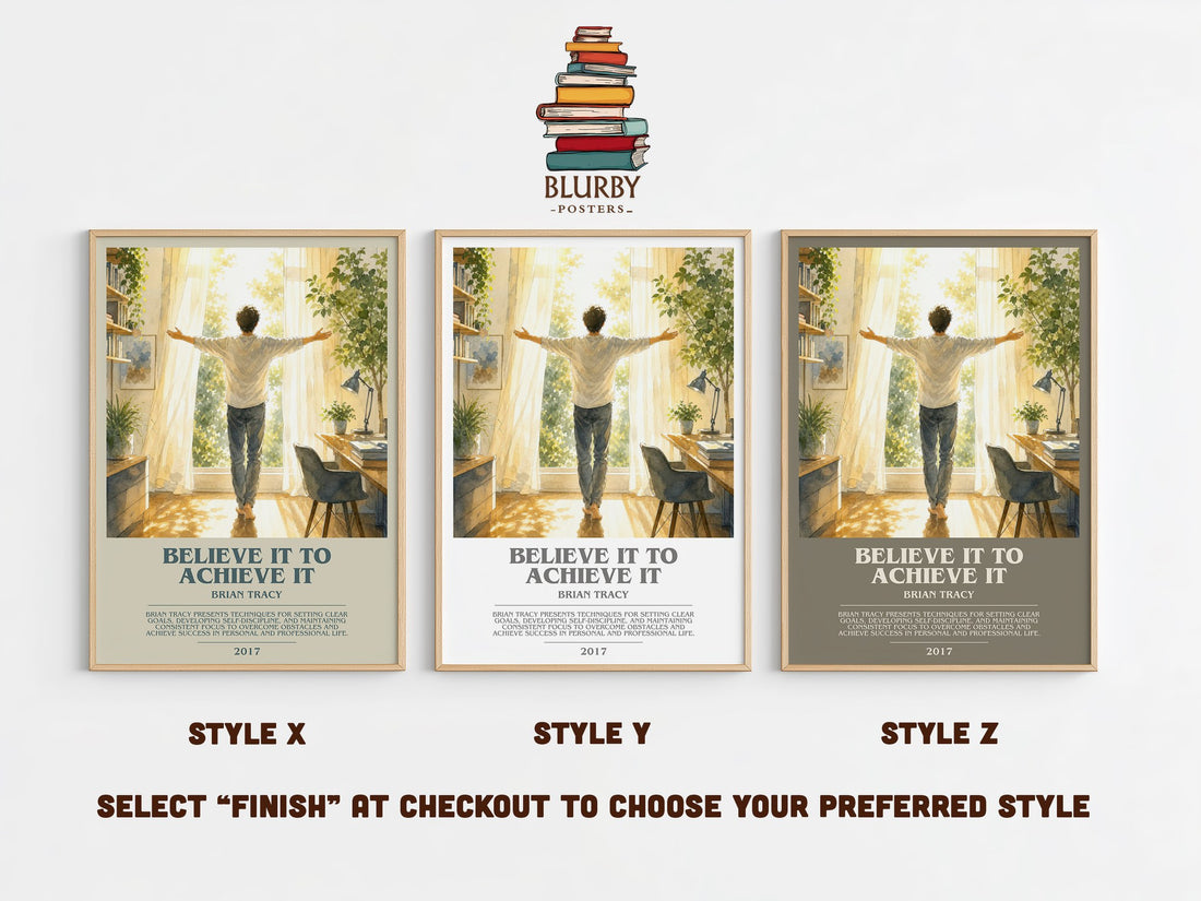 Believe It to Achieve It bookish print in frame leaning in hallway – non fiction wall art (mockup)