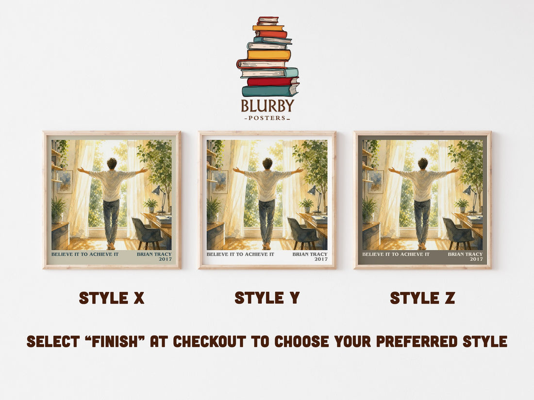 Believe It to Achieve It literary print in frame leaning in hallway – non fiction wall art (mockup)