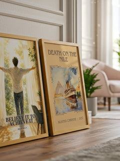 Believe It to Achieve It watercolour print framed by window – literary home decor