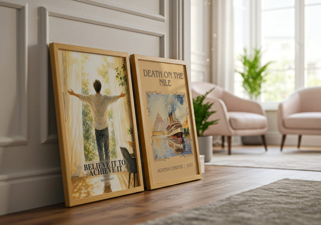 Believe It to Achieve It watercolour print framed by window – literary home decor