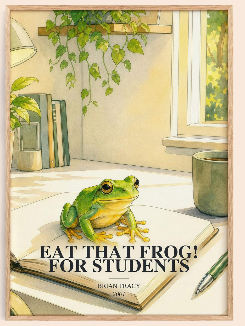 Eat That Frog! for Students watercolour book poster by Brian Tracy – framed literary art print