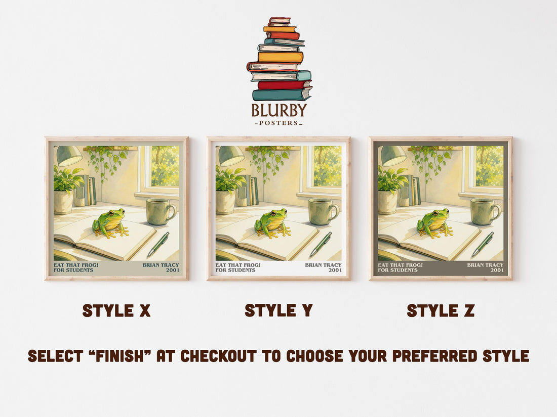Eat That Frog! for Students literary print in frame leaning in hallway – non fiction wall art (mockup)