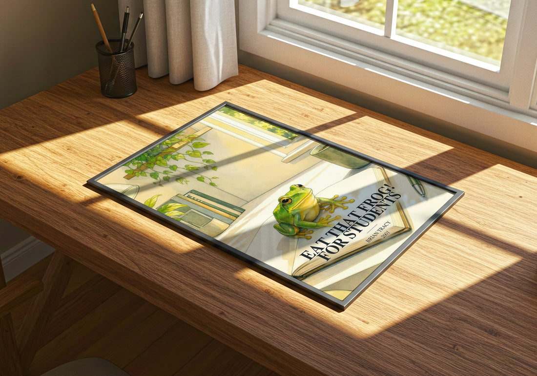 Eat That Frog! for Students watercolour book poster framed on wall – non fiction wall art