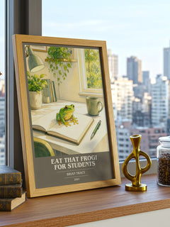 Eat That Frog! for Students book cover print framed by window – literary home decor