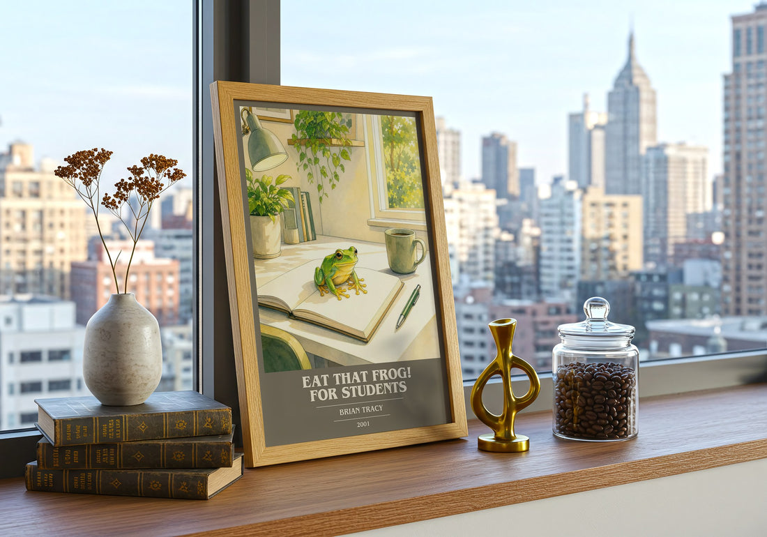 Eat That Frog! for Students book cover print framed by window – literary home decor