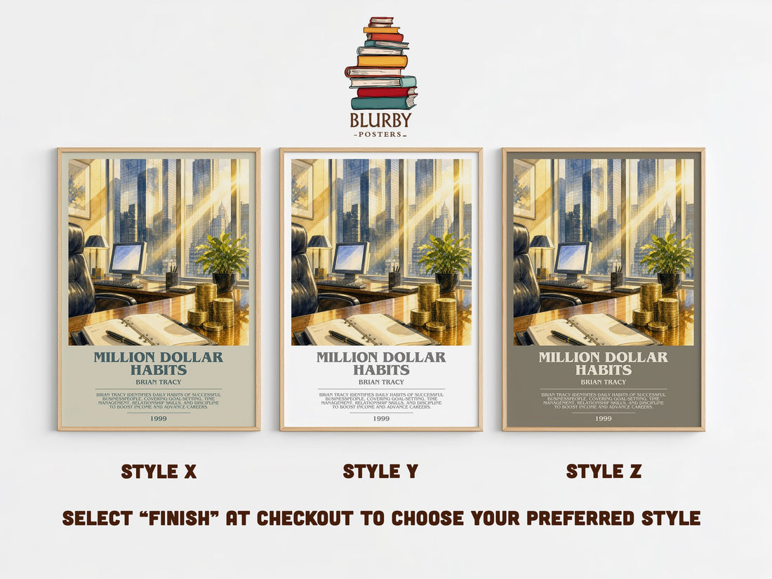 Million Dollar Habits bookish print in frame leaning in hallway – non fiction wall art (mockup)