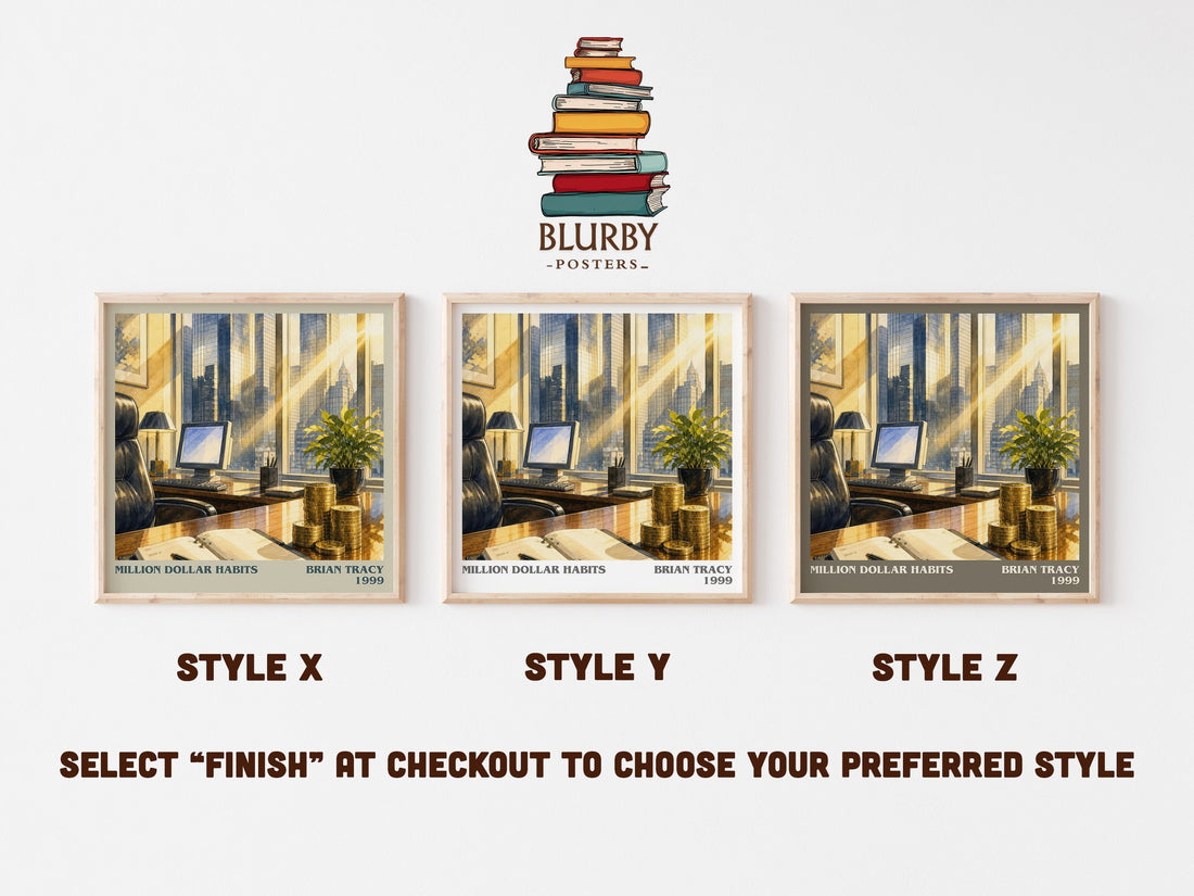 Million Dollar Habits literary print in frame leaning in hallway – non fiction wall art (mockup)
