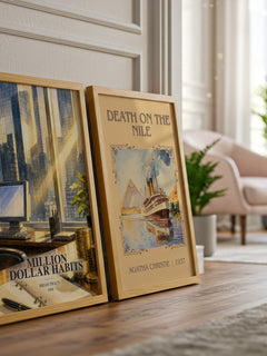 Million Dollar Habits watercolour print framed by window – literary home decor
