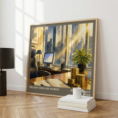 Million Dollar Habits literary print framed by window – literary home decor