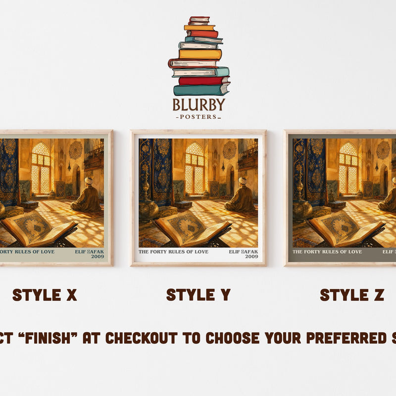 The Forty Rules of Love literary print in frame leaning in hallway – contemporary fiction wall art