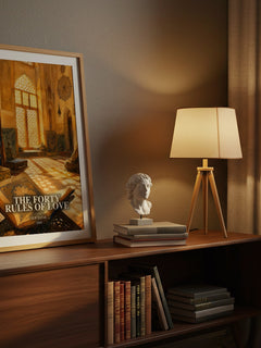 The Forty Rules of Love watercolour print on bookshelf – Elif Şafak fan gift