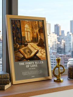 The Forty Rules of Love bookish print framed by window – literary home decor