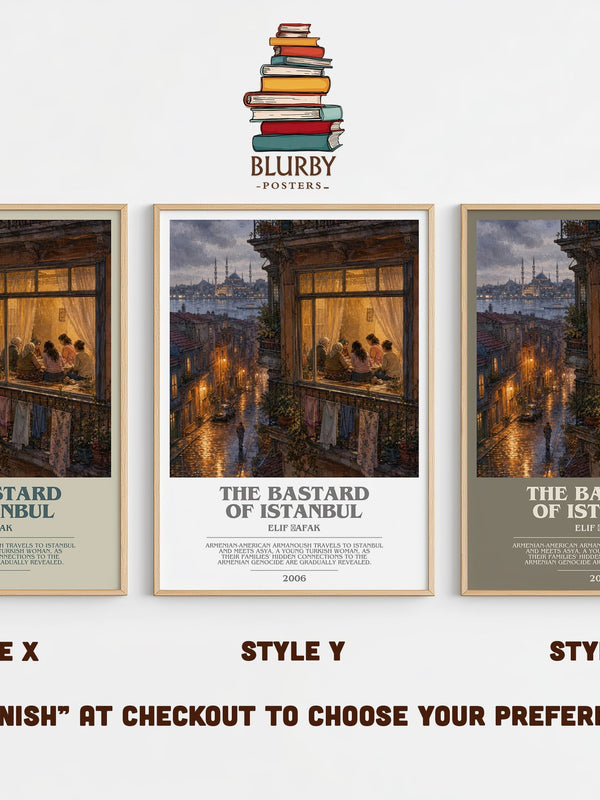 The Bastard of Istanbul bookish print in frame leaning in hallway – contemporary fiction wall art