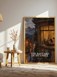 The Bastard of Istanbul watercolour print in frame leaning in hallway – contemporary fiction wall art