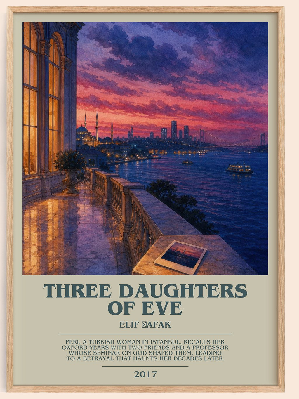 Three Daughters of Eve bookish book poster by Elif Şafak – framed literary art print
