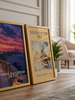 Three Daughters of Eve watercolour print framed by window – literary home decor