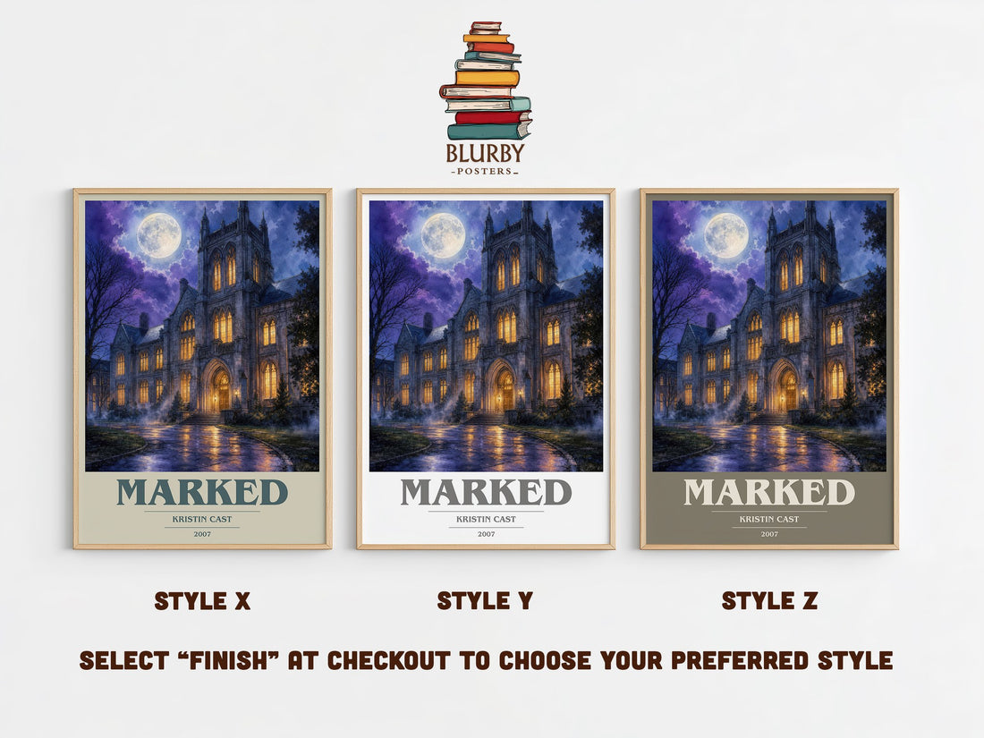 Marked book cover print in frame leaning in hallway – young adult wall art (mockup)