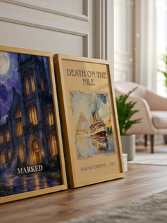 Marked watercolour print framed by window – literary home decor