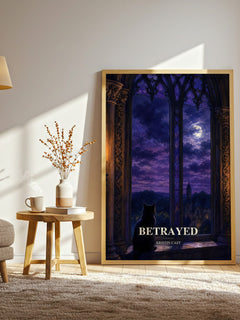 Betrayed watercolour print in frame leaning in hallway – young adult wall art