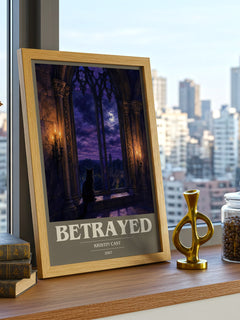 Betrayed book cover print framed by window – literary home decor