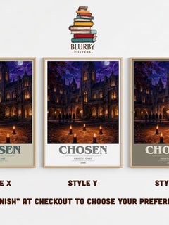 Chosen book cover print in frame leaning in hallway – young adult wall art