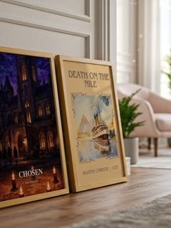 Chosen watercolour print framed by window – literary home decor