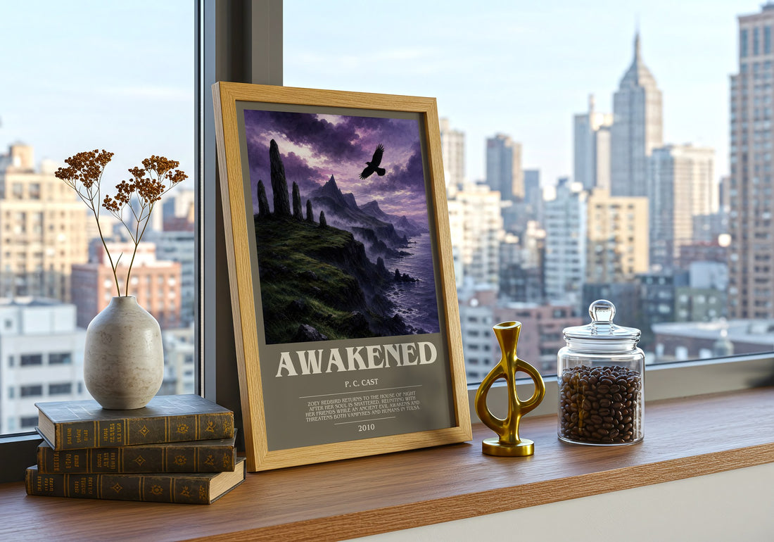 Awakened bookish print framed by window – literary home decor
