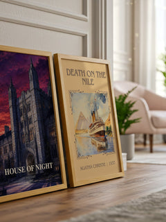 House of Night watercolour print framed by window – literary home decor
