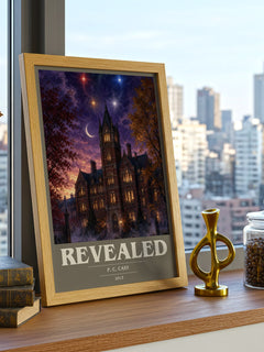 Revealed book cover print framed by window – literary home decor