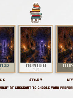 Hunted book cover print in frame leaning in hallway – young adult wall art