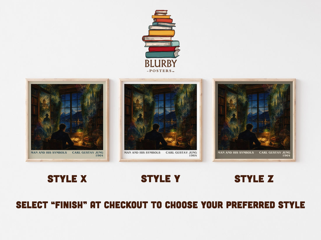 Man and His Symbols literary print in frame leaning in hallway – non fiction wall art (mockup)