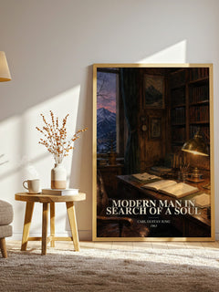 Modern man in search of a soul watercolour print in frame leaning in hallway – non fiction wall art