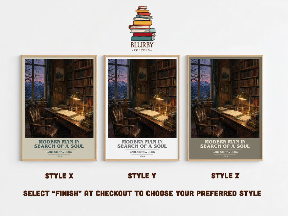 Modern man in search of a soul book cover print in frame leaning in hallway – non fiction wall art (mockup)