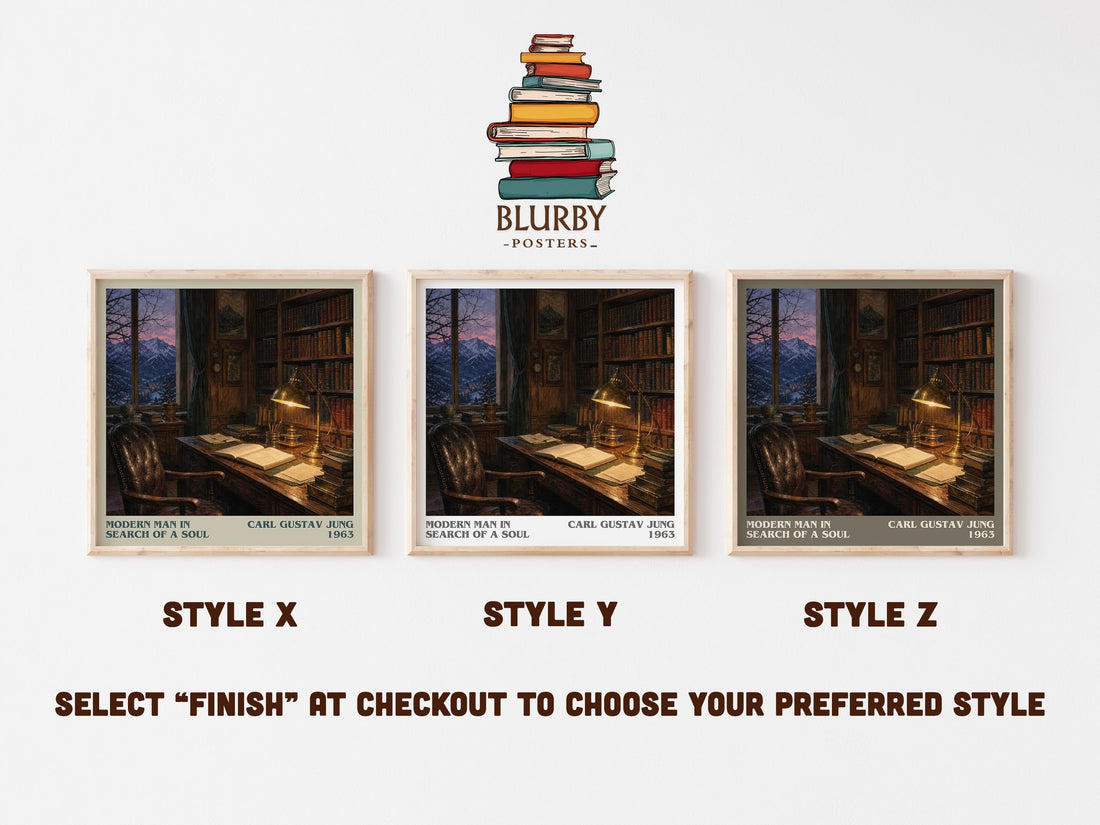 Modern man in search of a soul literary print in frame leaning in hallway – non fiction wall art (mockup)