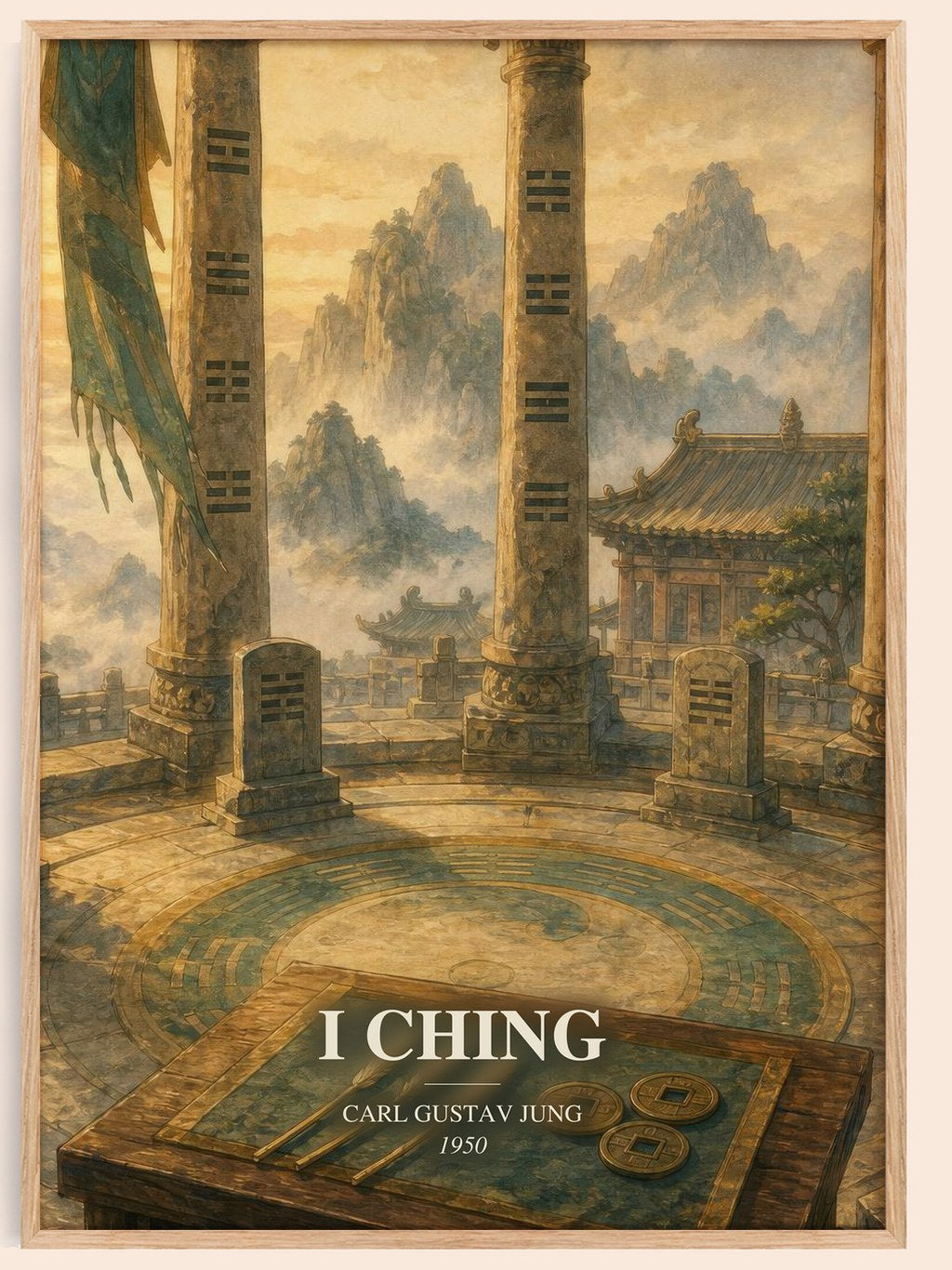 I Ching watercolour book poster by Carl Gustav Jung – framed literary art print