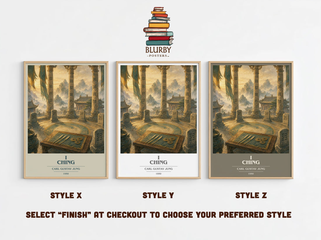 I Ching book cover print in frame leaning in hallway – philosophy wall art (mockup)