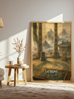I Ching watercolour print in frame leaning in hallway – philosophy wall art